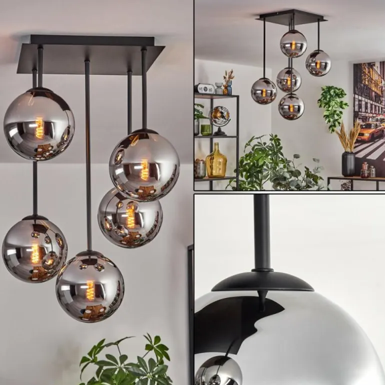 Gastor Plafonnier, Boule lumineuse Chrome, Fumé, 5 lumières