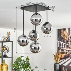 Gastor Plafonnier, Boule lumineuse Chrome, Fumé, 5 lumières