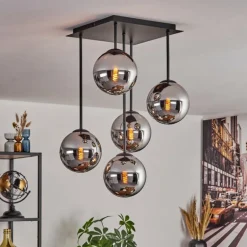 Gastor Plafonnier, Boule lumineuse Chrome, Fumé, 5 lumières