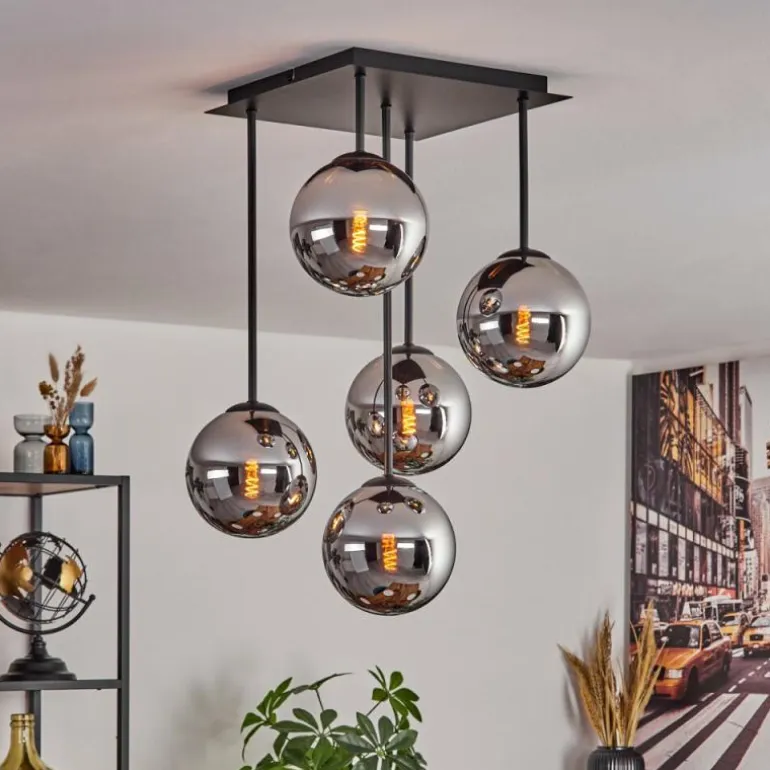 Gastor Plafonnier, Boule lumineuse Chrome, Fumé, 5 lumières