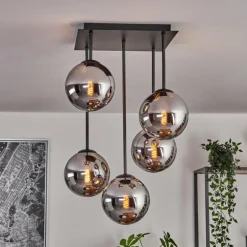 Gastor Plafonnier, Boule lumineuse Chrome, Fumé, 5 lumières