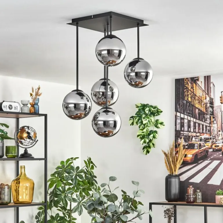 Gastor Plafonnier, Boule lumineuse Chrome, Fumé, 5 lumières