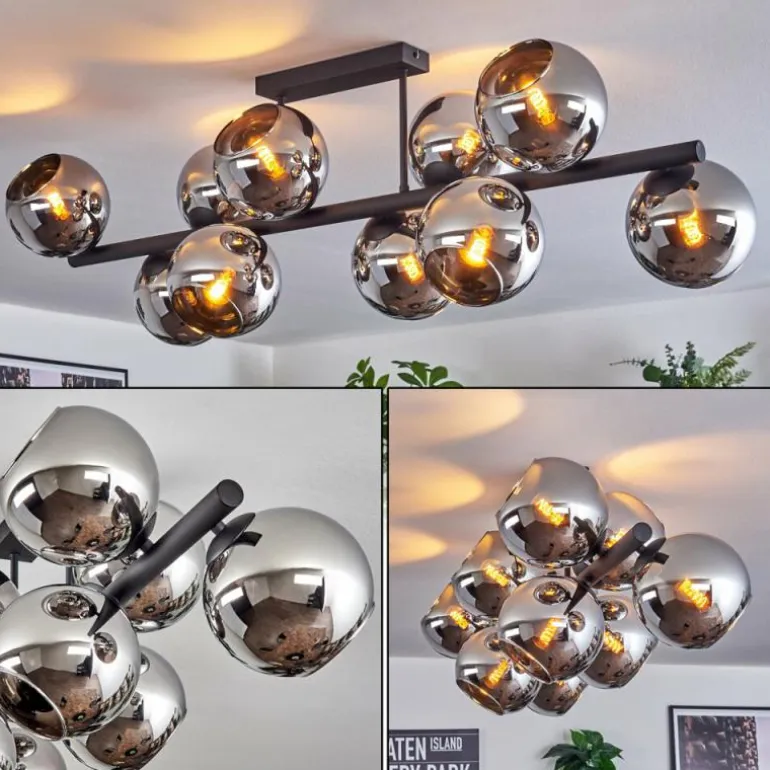 Gastor Plafonnier, Boule lumineuse Chrome, Fumé, 10 lumières