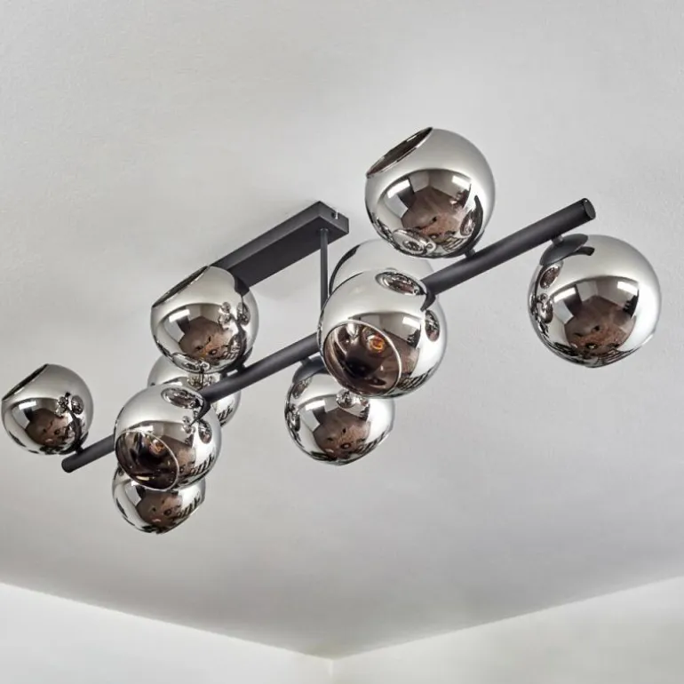 Gastor Plafonnier, Boule lumineuse Chrome, Fumé, 10 lumières