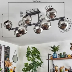 Gastor Plafonnier, Boule lumineuse Chrome, Fumé, 10 lumières