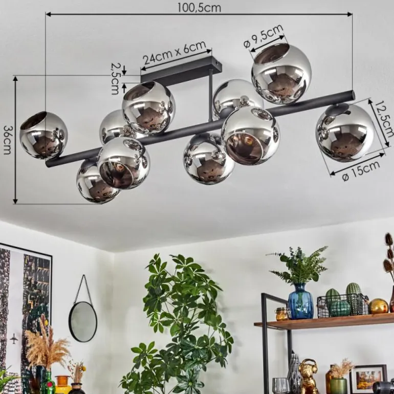 Gastor Plafonnier, Boule lumineuse Chrome, Fumé, 10 lumières