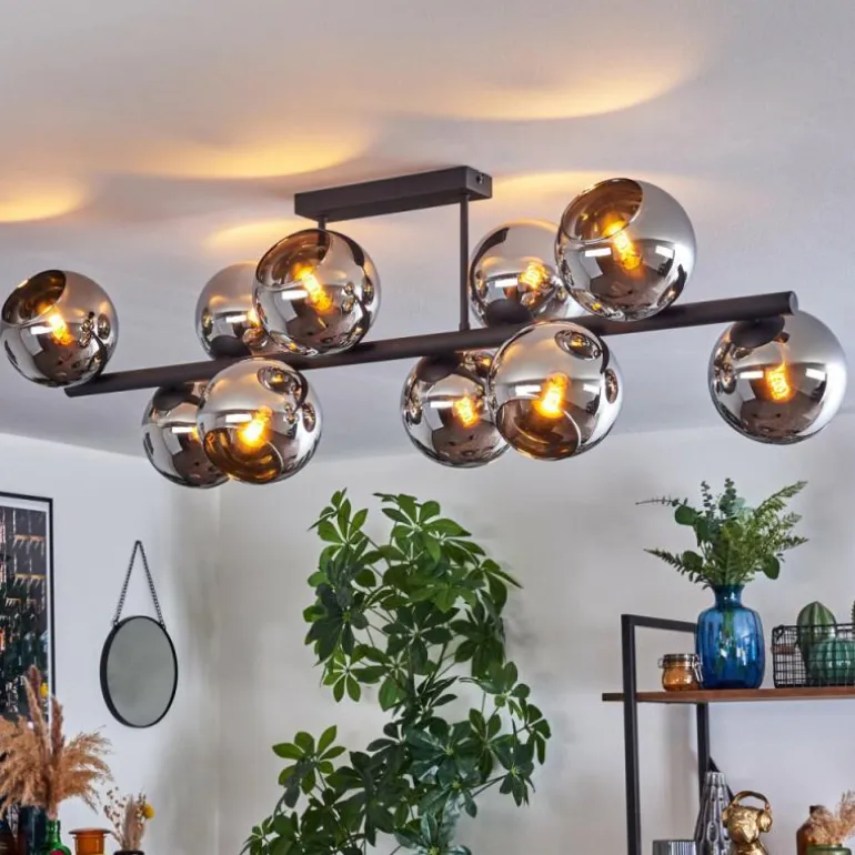 Gastor Plafonnier, Boule lumineuse Chrome, Fumé, 10 lumières