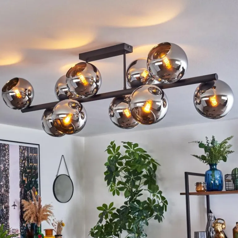 Gastor Plafonnier, Boule lumineuse Chrome, Fumé, 10 lumières