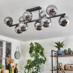 Gastor Plafonnier, Boule lumineuse Chrome, Fumé, 10 lumières