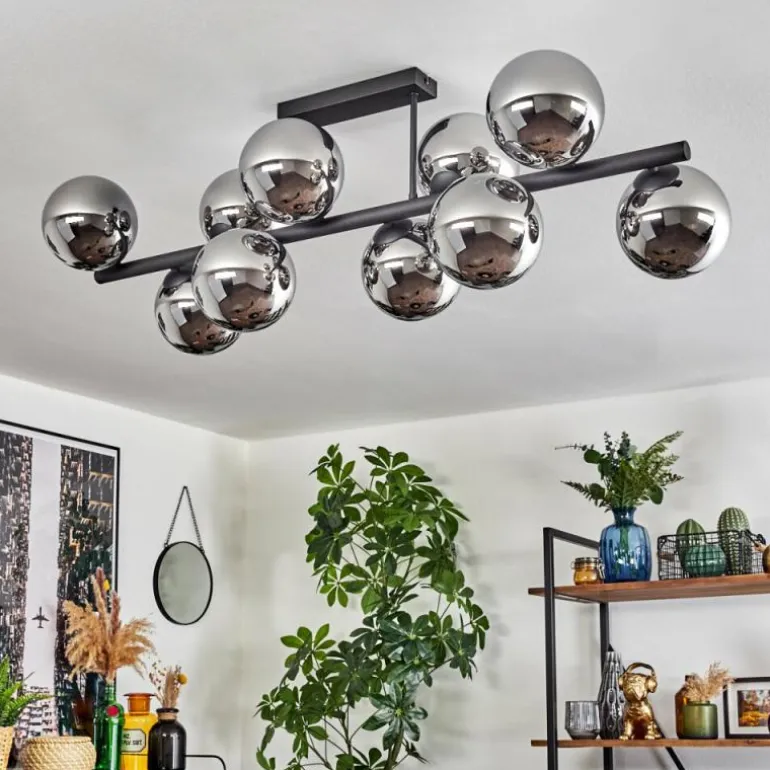 Gastor Plafonnier, Boule lumineuse Chrome, Fumé, 10 lumières