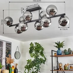 Gastor Plafonnier, Boule lumineuse Chrome, Fumé, 10 lumières