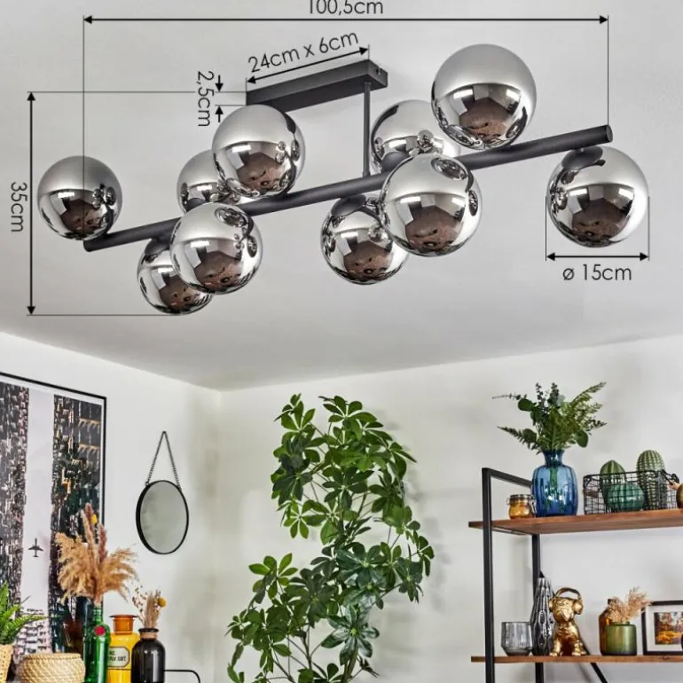 Gastor Plafonnier, Boule lumineuse Chrome, Fumé, 10 lumières