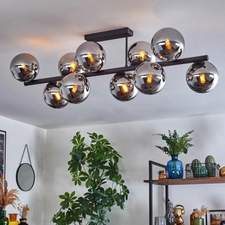 Gastor Plafonnier, Boule lumineuse Chrome, Fumé, 10 lumières