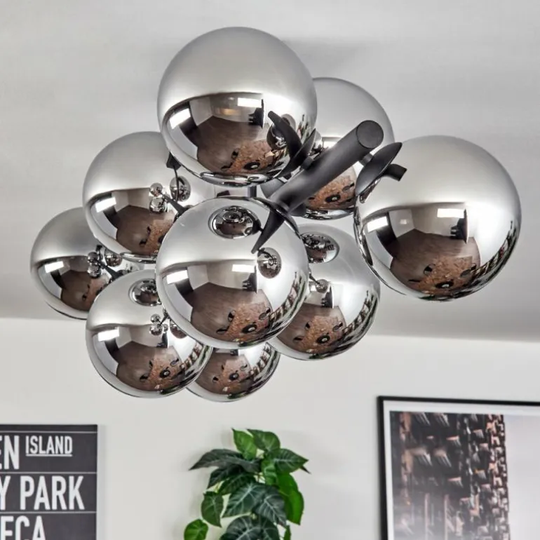 Gastor Plafonnier, Boule lumineuse Chrome, Fumé, 10 lumières