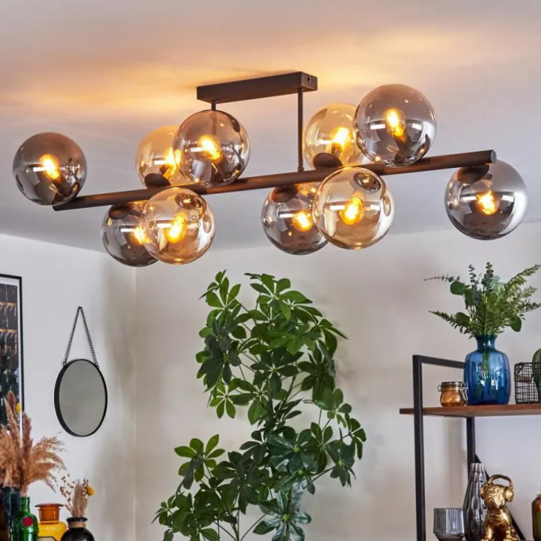 Gastor Plafonnier, Boule lumineuse Ambre, Fumé, 10 lumières