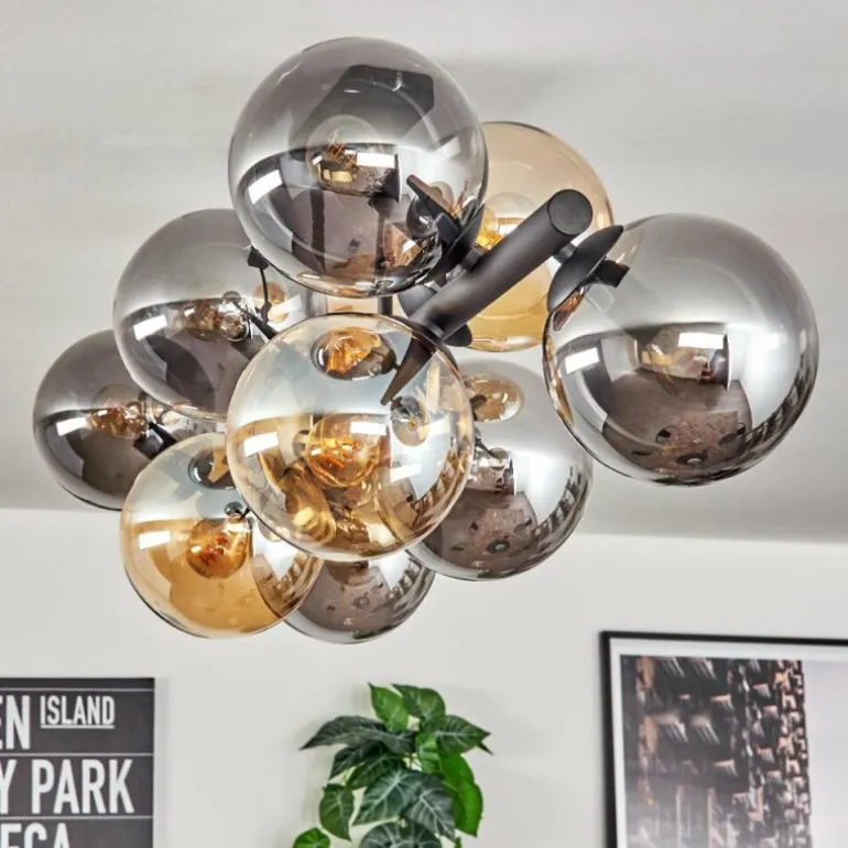Gastor Plafonnier, Boule lumineuse Ambre, Fumé, 10 lumières