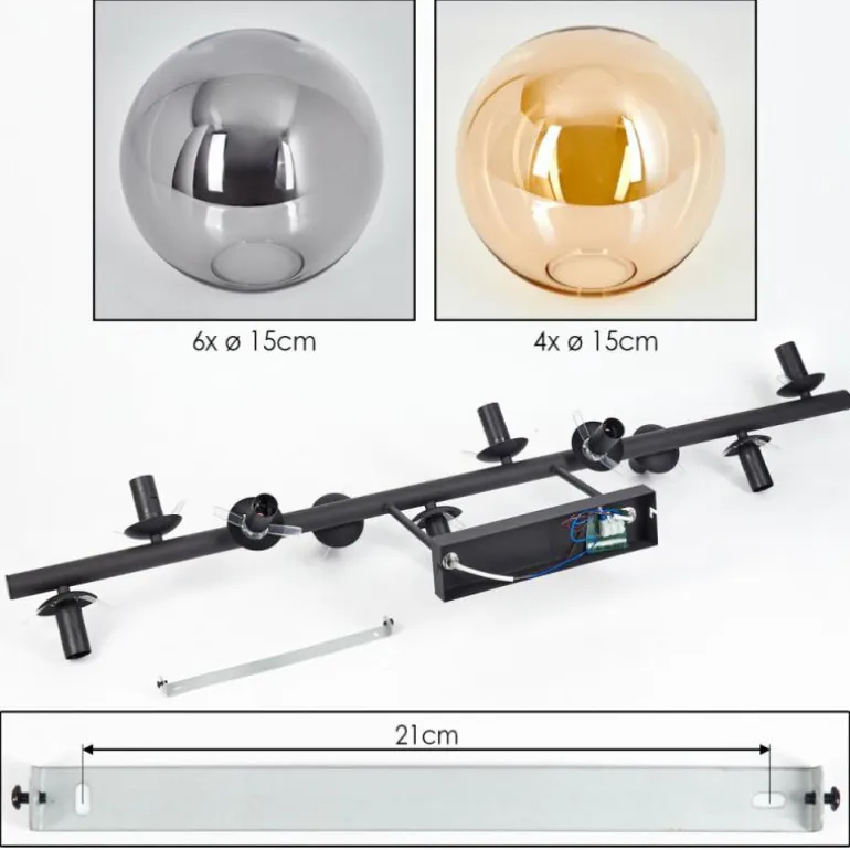 Gastor Plafonnier, Boule lumineuse Ambre, Fumé, 10 lumières
