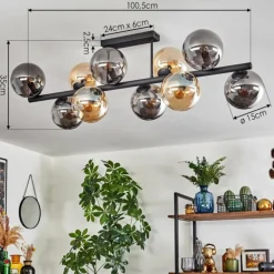Gastor Plafonnier, Boule lumineuse Ambre, Fumé, 10 lumières
