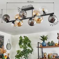 Gastor Plafonnier, Boule lumineuse Ambre, Clair, Fumé, 10 lumières