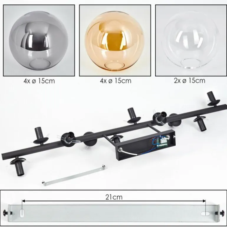 Gastor Plafonnier, Boule lumineuse Ambre, Clair, Fumé, 10 lumières