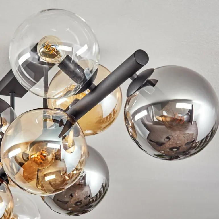 Gastor Plafonnier, Boule lumineuse Ambre, Clair, Fumé, 10 lumières