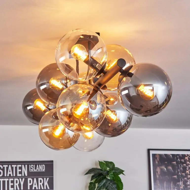 Gastor Plafonnier, Boule lumineuse Ambre, Clair, Fumé, 10 lumières