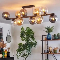 Gastor Plafonnier, Boule lumineuse Ambre, Clair, Fumé, 10 lumières