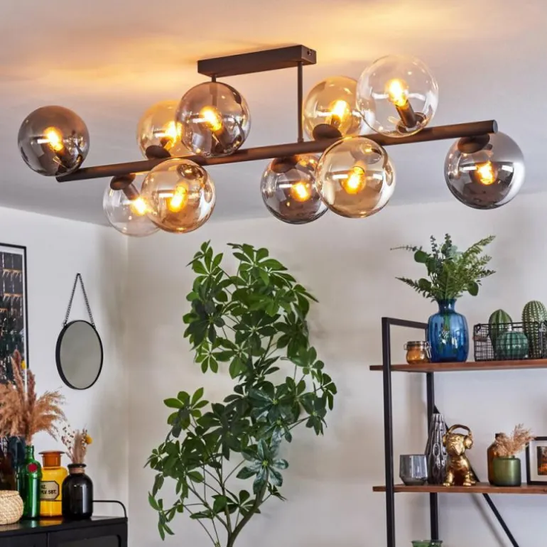 Gastor Plafonnier, Boule lumineuse Ambre, Clair, Fumé, 10 lumières