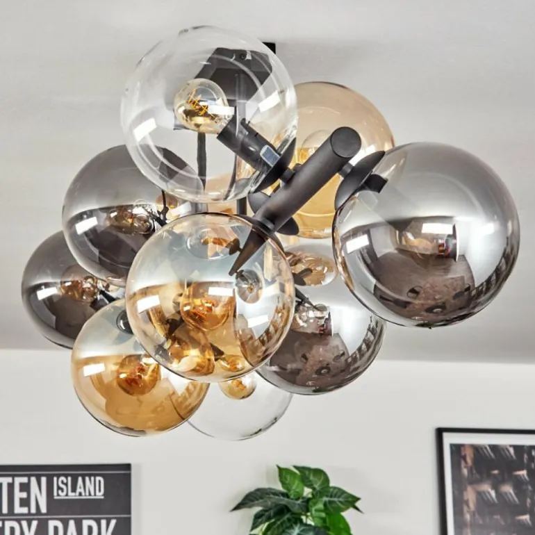 Gastor Plafonnier, Boule lumineuse Ambre, Clair, Fumé, 10 lumières