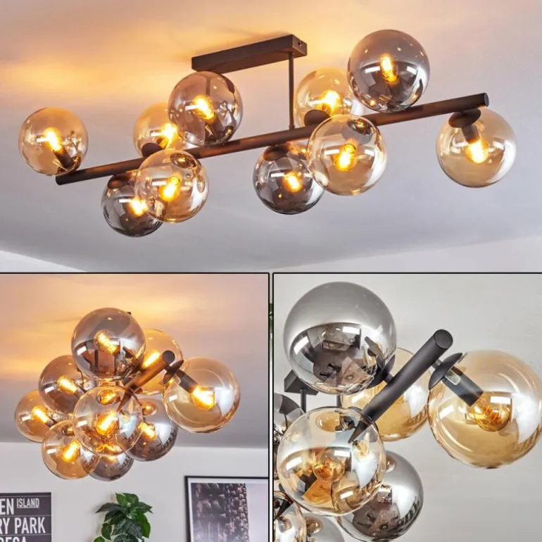 Gastor Plafonnier, Boule lumineuse Ambre, Fumé, 10 lumières