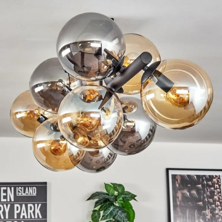 Gastor Plafonnier, Boule lumineuse Ambre, Fumé, 10 lumières