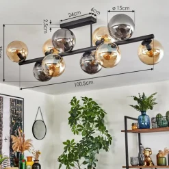 Gastor Plafonnier, Boule lumineuse Ambre, Fumé, 10 lumières