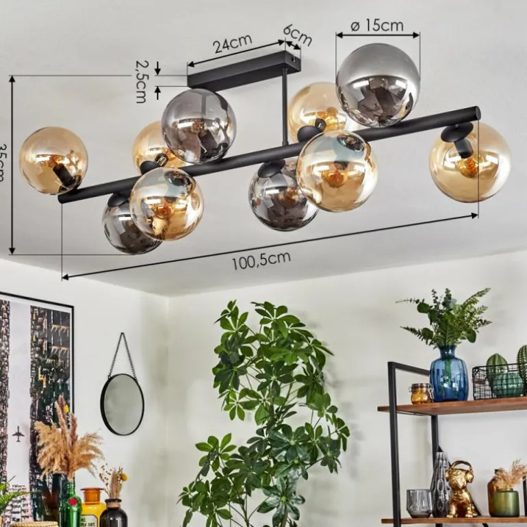 Gastor Plafonnier, Boule lumineuse Ambre, Fumé, 10 lumières