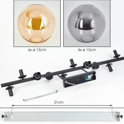 Gastor Plafonnier, Boule lumineuse Ambre, Fumé, 10 lumières