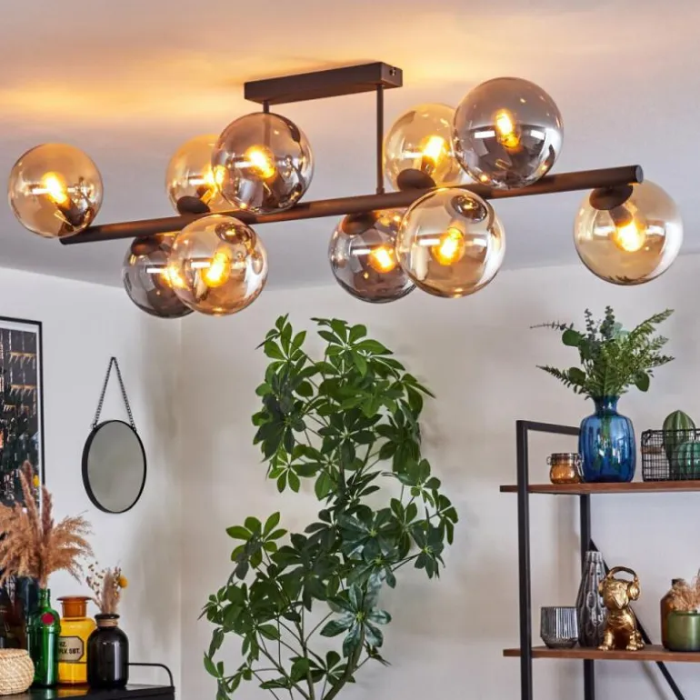 Gastor Plafonnier, Boule lumineuse Ambre, Fumé, 10 lumières