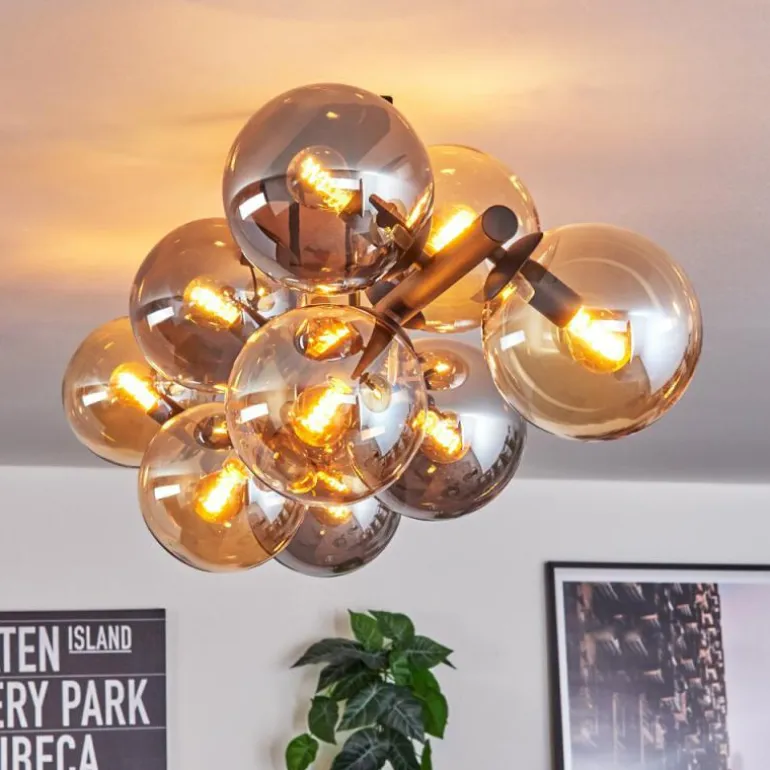 Gastor Plafonnier, Boule lumineuse Ambre, Fumé, 10 lumières
