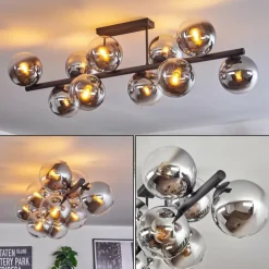 Gastor Plafonnier, Boule lumineuse Chrome, Clair, Fumé, 10 lumières