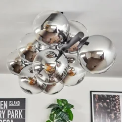 Gastor Plafonnier, Boule lumineuse Chrome, Clair, Fumé, 10 lumières