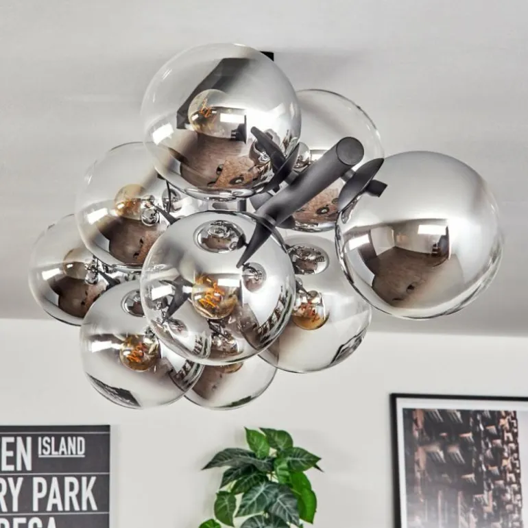 Gastor Plafonnier, Boule lumineuse Chrome, Clair, Fumé, 10 lumières