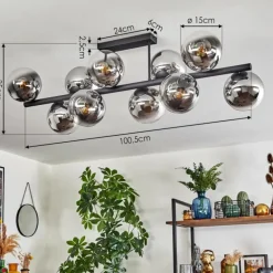 Gastor Plafonnier, Boule lumineuse Chrome, Clair, Fumé, 10 lumières