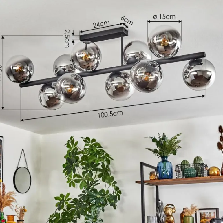 Gastor Plafonnier, Boule lumineuse Chrome, Clair, Fumé, 10 lumières