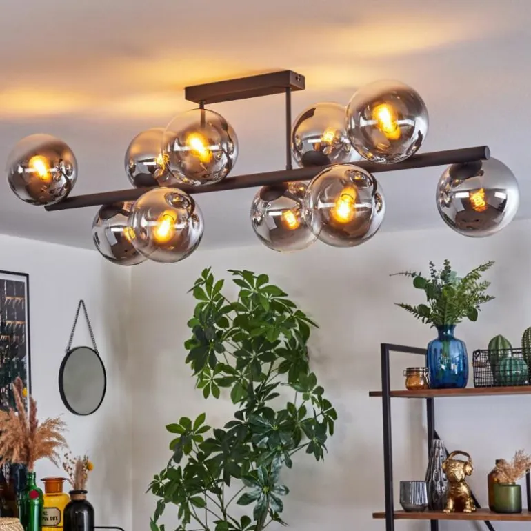Gastor Plafonnier, Boule lumineuse Chrome, Clair, Fumé, 10 lumières