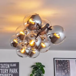 Gastor Plafonnier, Boule lumineuse Chrome, Clair, Fumé, 10 lumières