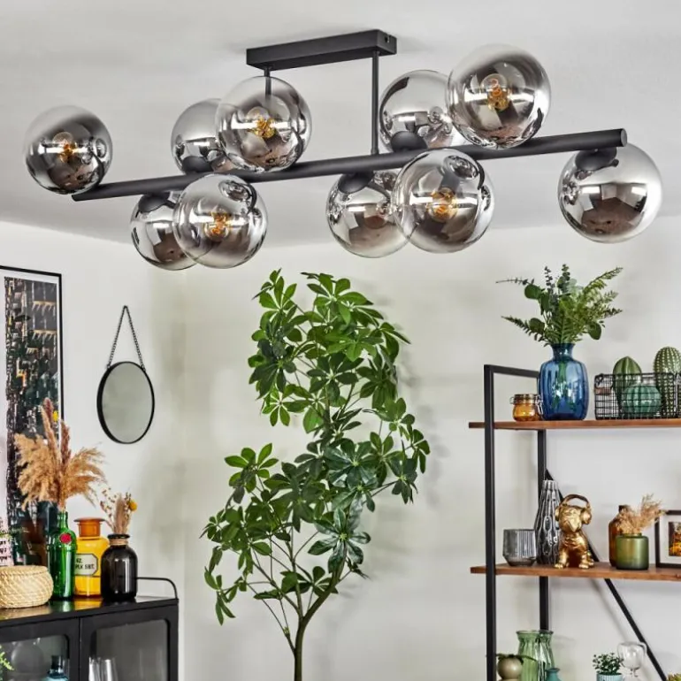 Gastor Plafonnier, Boule lumineuse Chrome, Clair, Fumé, 10 lumières
