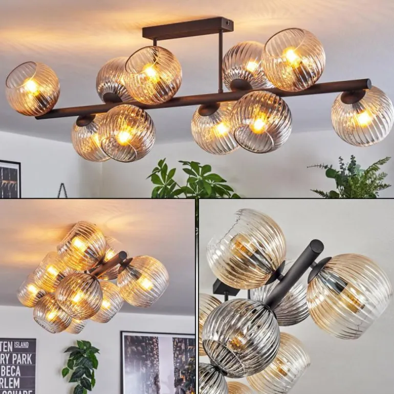 Gastor Plafonnier, Boule lumineuse Ambre, Clair, Fumé, 10 lumières