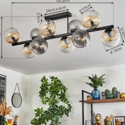 Gastor Plafonnier, Boule lumineuse Ambre, Clair, Fumé, 10 lumières