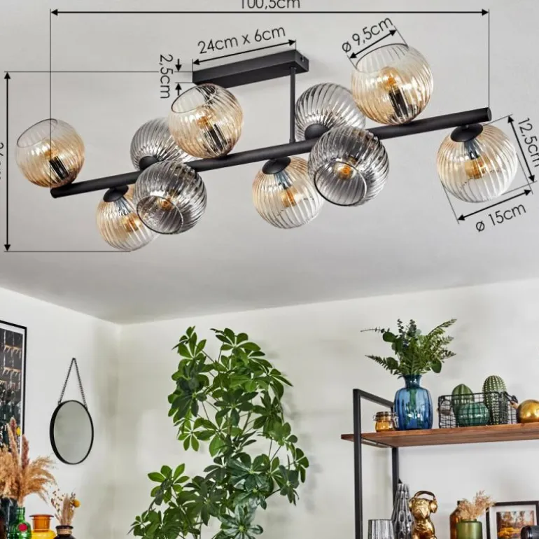 Gastor Plafonnier, Boule lumineuse Ambre, Clair, Fumé, 10 lumières