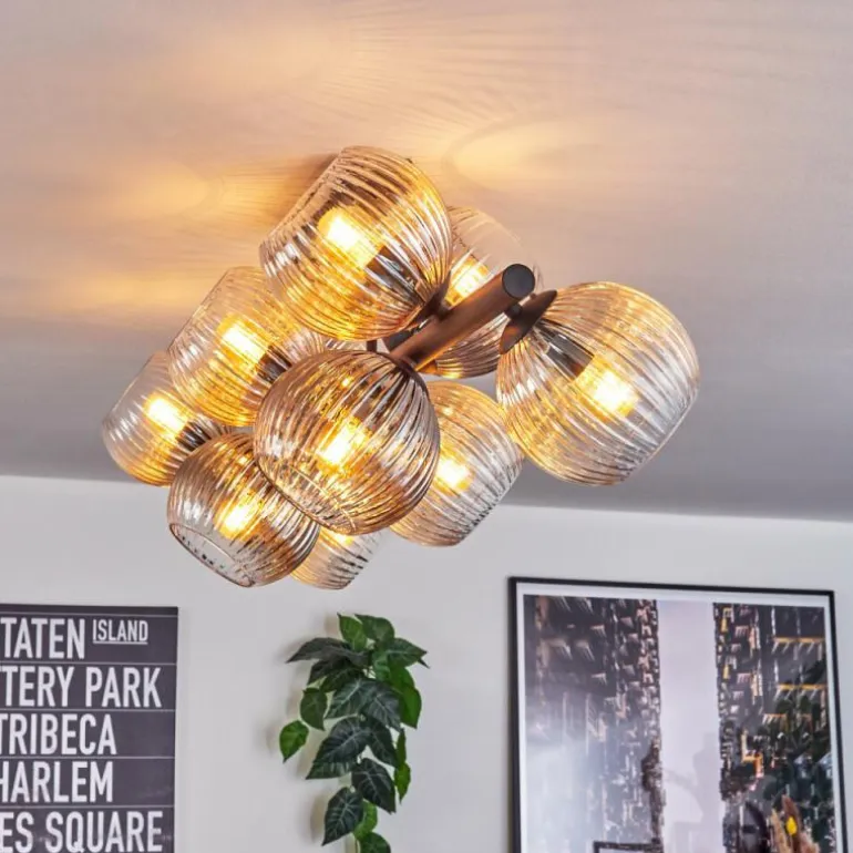 Gastor Plafonnier, Boule lumineuse Ambre, Clair, Fumé, 10 lumières