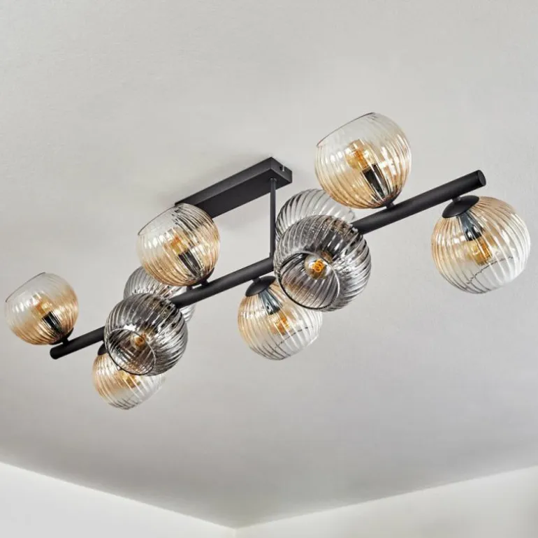 Gastor Plafonnier, Boule lumineuse Ambre, Clair, Fumé, 10 lumières