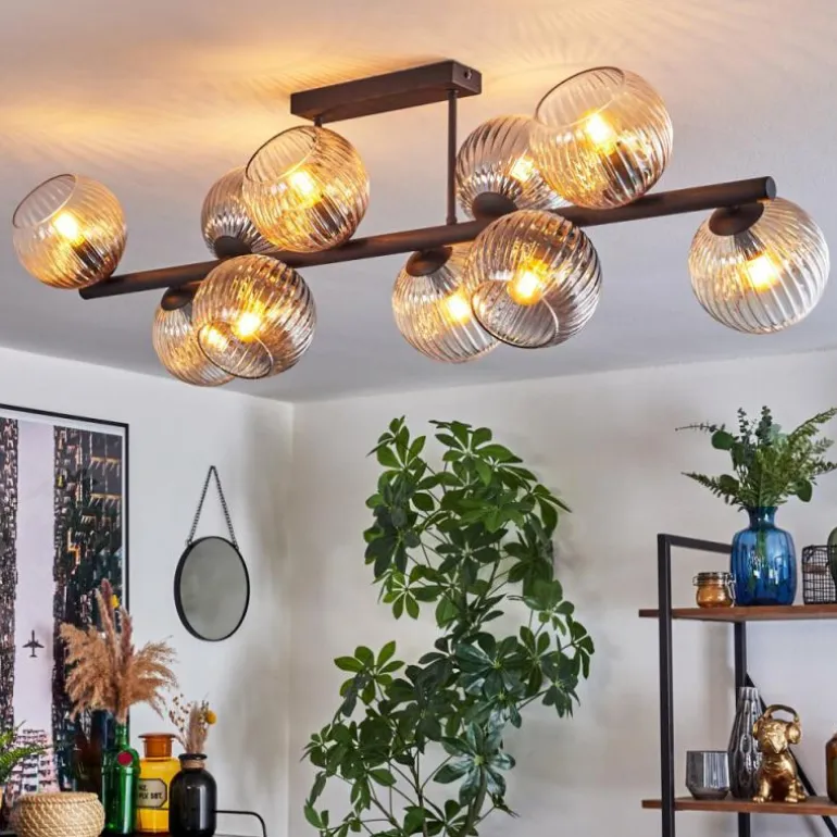 Gastor Plafonnier, Boule lumineuse Ambre, Clair, Fumé, 10 lumières